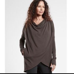 Athleta Purana Wrap Sweatshirt Brown Long Sleeve Crossover Hoodie Cozy Womens XL